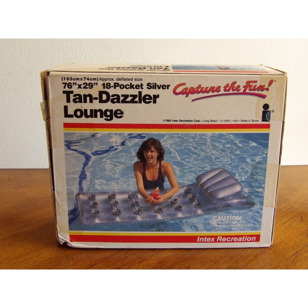 New Intex Vtg Tan Dazzler Lounge 18 Pocket Silver 76"x29" 1985 Pool Float Raft